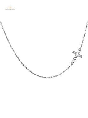 Sterling Silver Sideways Cross Choker Necklace Adjustable 14-18 inch, Faith